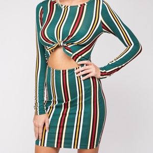 STRIPED FRONT TIE  CUT OUT DRESS